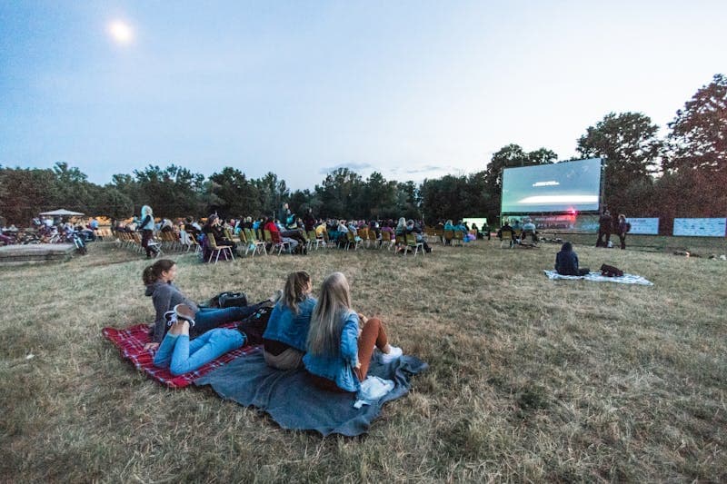 Outdoor cinema at dusk
